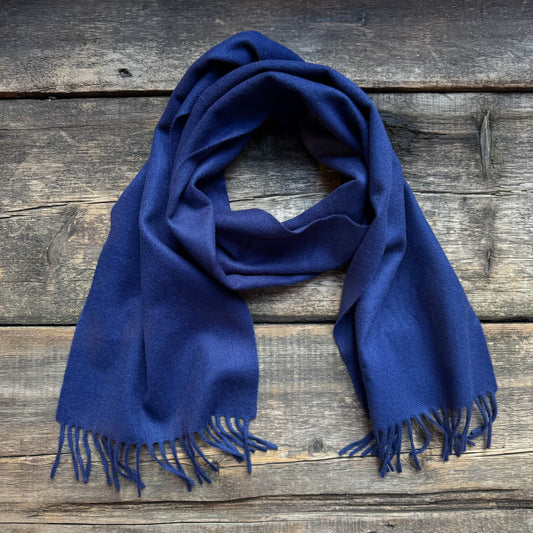 Classic Plain Brushed Wool Scarf, Navy Blue