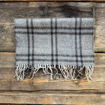 Oversized Lambswool Scarf, Grey Plaid
