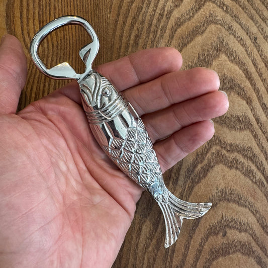 Nickel-Plated Brass Fish Bottle Opener