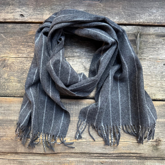 Chalkstripe Cashmere Scarf, Steel/White