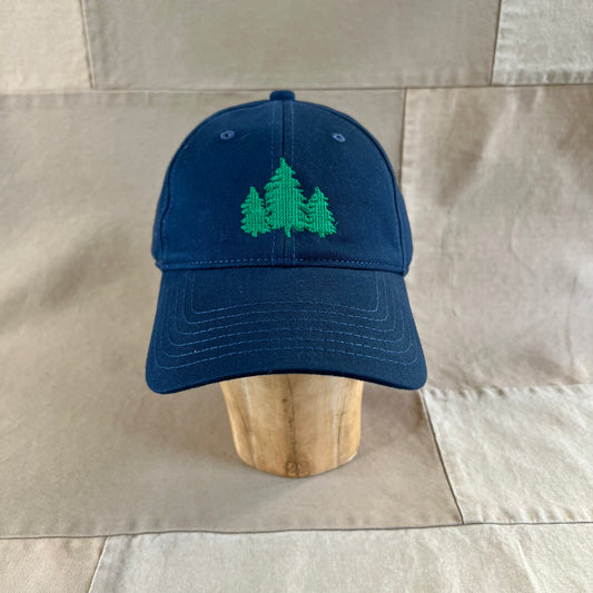 Pine Tree Needlepoint Cap, Navy