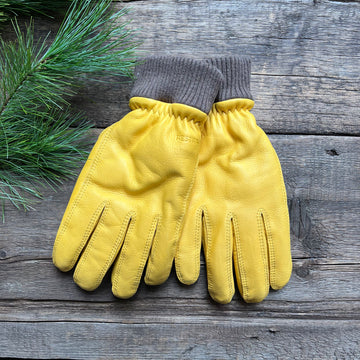 Elk Leather Tore Gloves, Natural Yellow