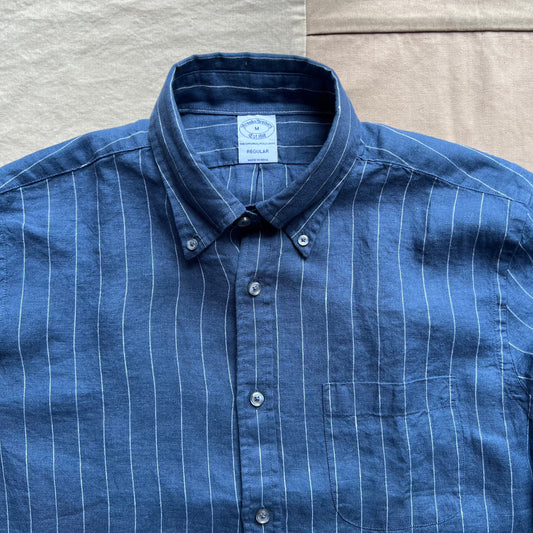 Irish Linen Stripe Shirt, Navy