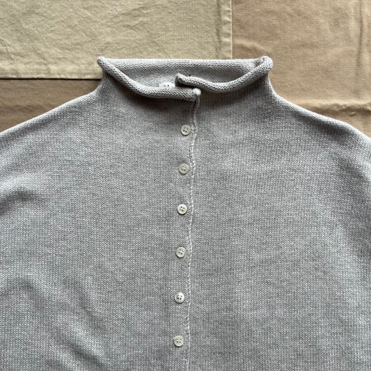 Taylor Roll Neck Cardigan in Cotton Cashmere, Heather Grey