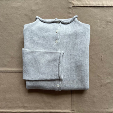 Taylor Roll Neck Cardigan in Cotton Cashmere, Heather Grey