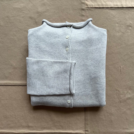 Taylor Roll Neck Cardigan in Cotton Cashmere, Heather Grey