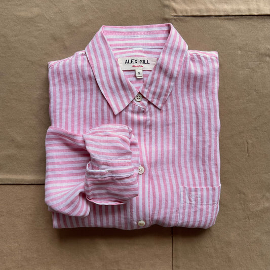 Jo Shirt in Havana Stripe, Pink/Ivory