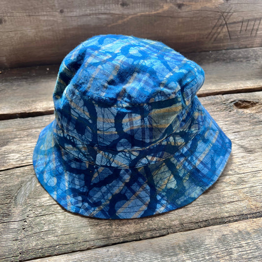 Reversible Bucket Hat, Multi Check/Indigo Print
