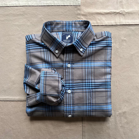 Plaid Oxford Shirt, Slate/Sky