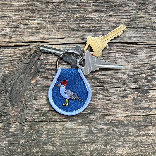 Embroidered Patch Keychain,  Denim Seagull