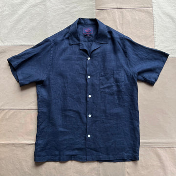Linen Camp Collar, Navy