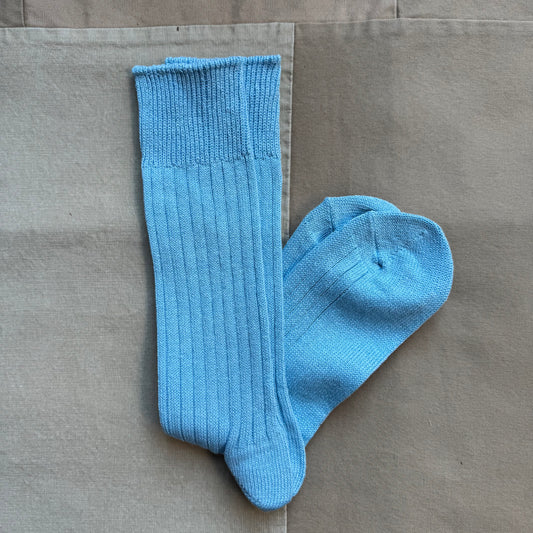 Linen Cotton Ribbed Crew Sock, Sky Blue