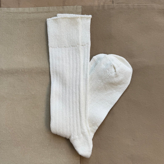 Linen Cotton Ribbed Crew Sock, Off White