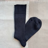 Linen Cotton Ribbed Crew Sock, Black