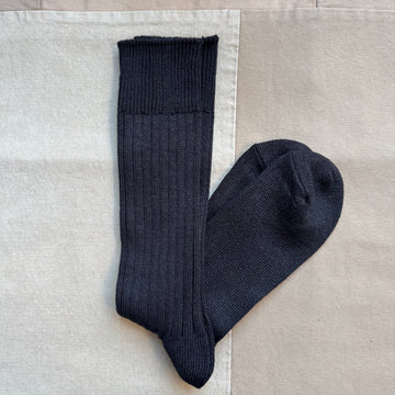 Linen Cotton Ribbed Crew Sock, Black