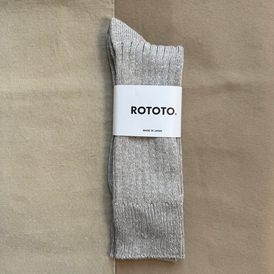 Linen Cotton Ribbed Crew Sock, Gray