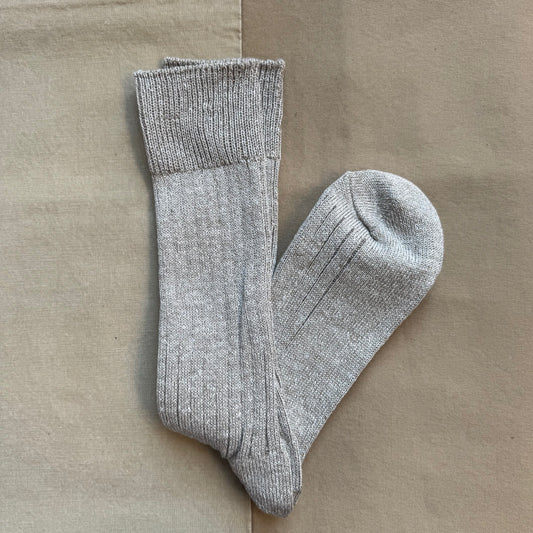 Linen Cotton Ribbed Crew Sock, Gray