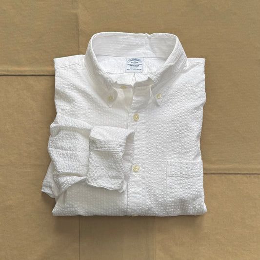 Washed Cotton Seersucker Shirt, White