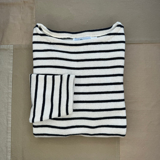 Nantucket Striped Boat Neck Sweater, Natural/Navy