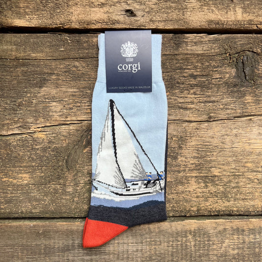 Sail Boat Cotton Sock, Navy
