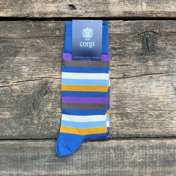 Signature Stripe Cotton Socks, Cornflower