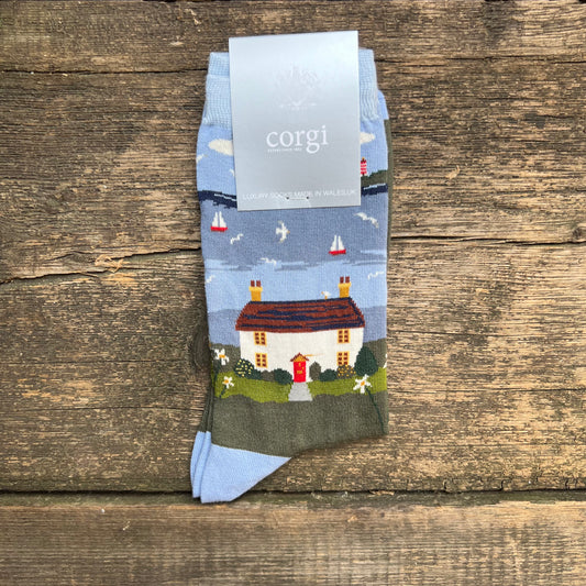 Women's Lakeside Cottage Cotton Socks, Blue