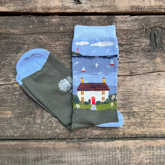 Women's Lakeside Cottage Cotton Socks, Blue
