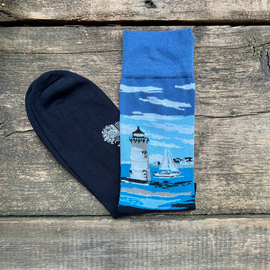 Lighthouse Cotton Socks, Navy