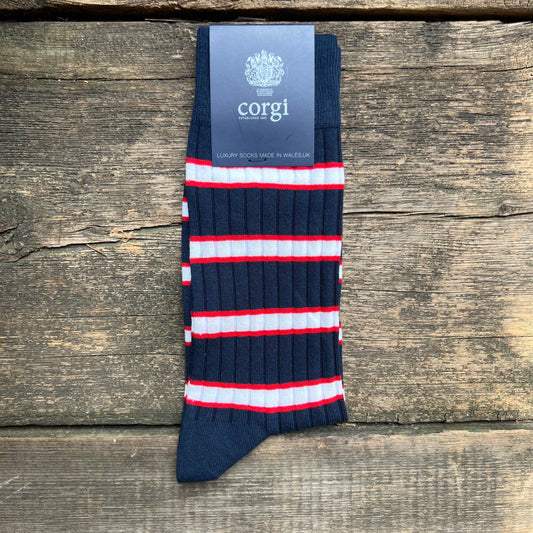 Stripe Cotton Socks, Navy/Red