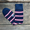 Stripe Cotton Socks, Navy/Red