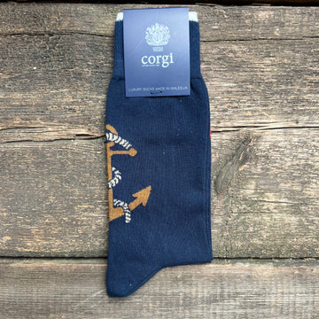 Large Anchors Cotton Socks, Navy