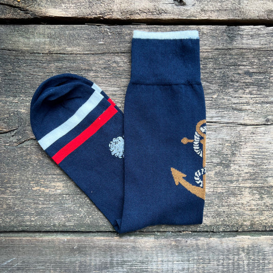 Large Anchors Cotton Socks, Navy