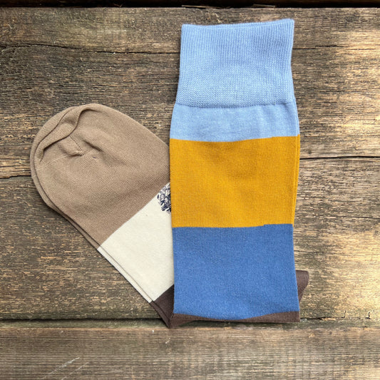 Ombre Stripe Cotton Socks, Blue/Brown