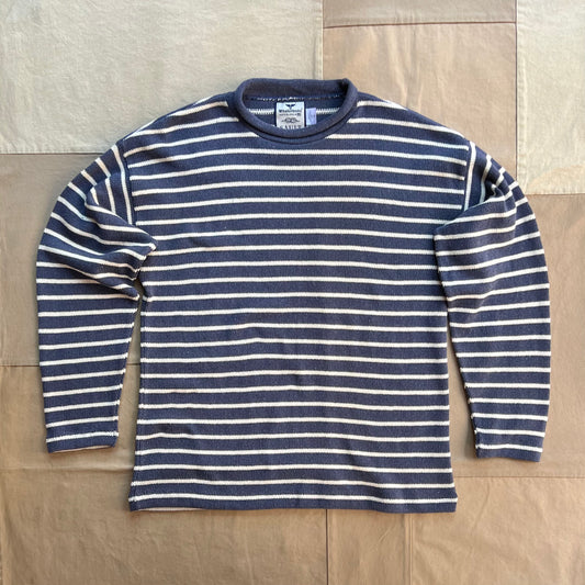 Roll Neck Sweater, Harbor Blue/Natural