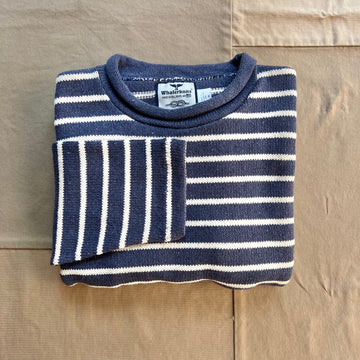 Roll Neck Sweater, Harbor Blue/Natural