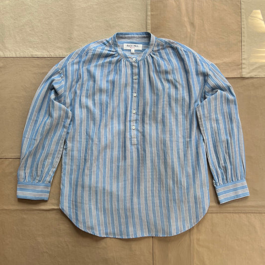 Nina Striped Popover in Double Gauze, Blue