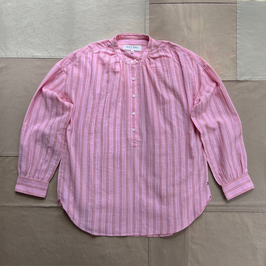 Nina Striped Popover in Double Gauze, Pink