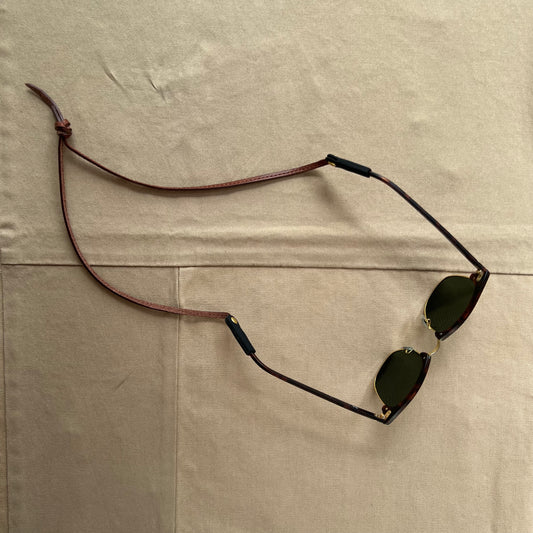 Knotted Leather Sunglass Strap, Chestnut Stitched Leather