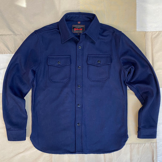 CPO Wool Button Down Shirt, Navy Blue