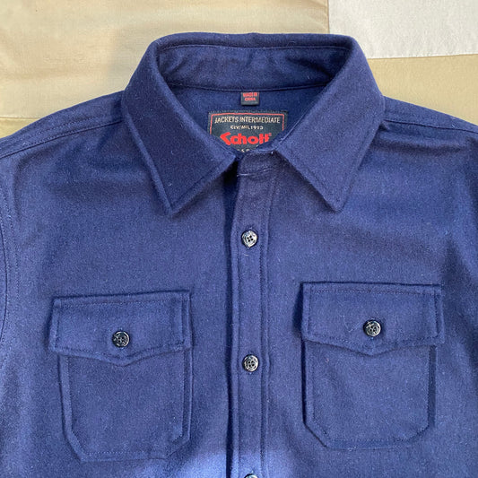 CPO Wool Button Down Shirt, Navy Blue