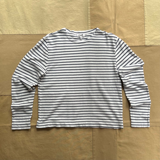 Women's Long Sleeve Boxy Boat Neck Stripe Tee, White