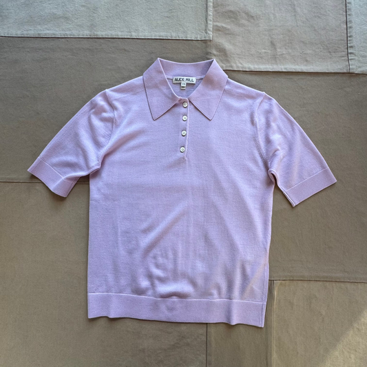 Ava Short Sleeve Polo in Extrafine Merino Wool, Lavender