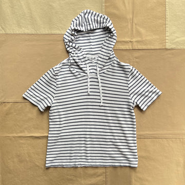 Women's Short Sleeve Hemp Stripe Hoodie, White