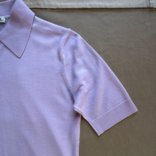 Ava Short Sleeve Polo in Extrafine Merino Wool, Lavender