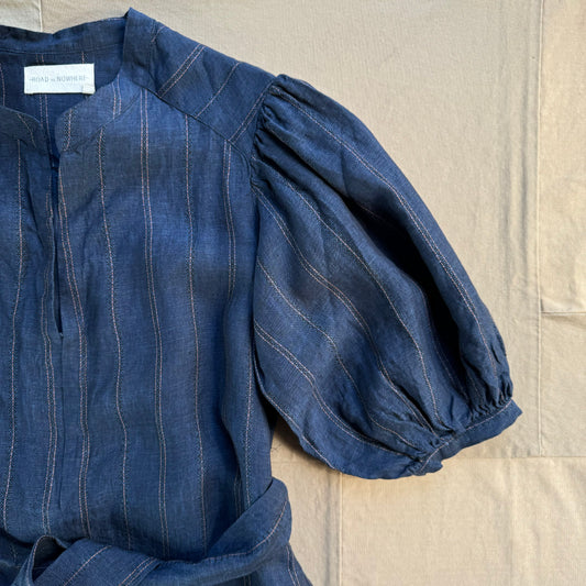 Women's Marrakech Linen Dress, Indigo Stripe
