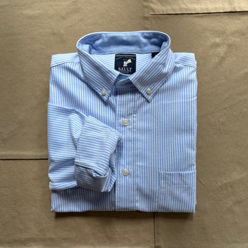 Modern Long Sleeve Oxford Shirt, Thin Stripe/Sky Blue