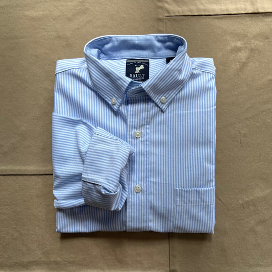 Modern Long Sleeve Oxford Shirt, Thin Stripe/Sky Blue