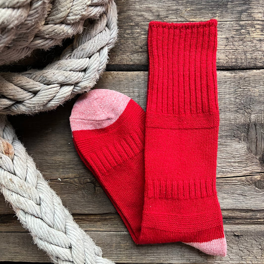 Guernsey Patter Crew Socks, Red / Coral