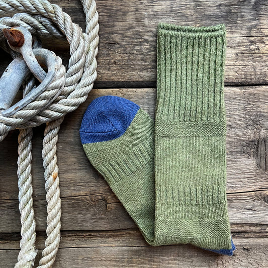 Guernsey Patter Crew Socks, Green/Blue