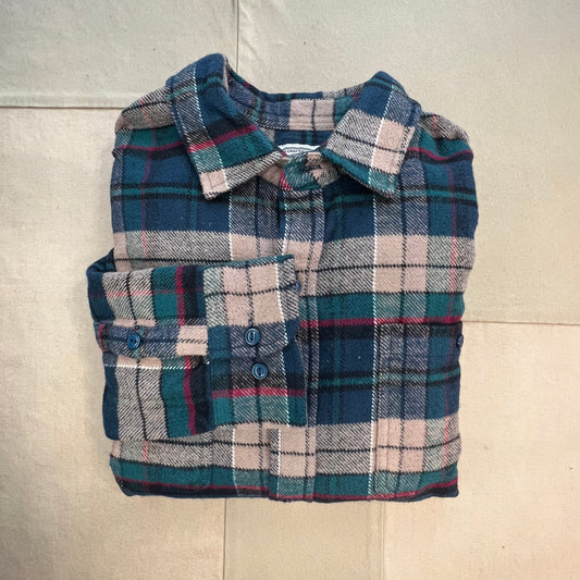 Plaid Cotton Flannel Shirt, Tan/Navy